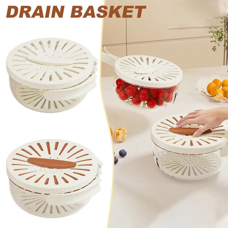 Fruit Drain Basket With Lid